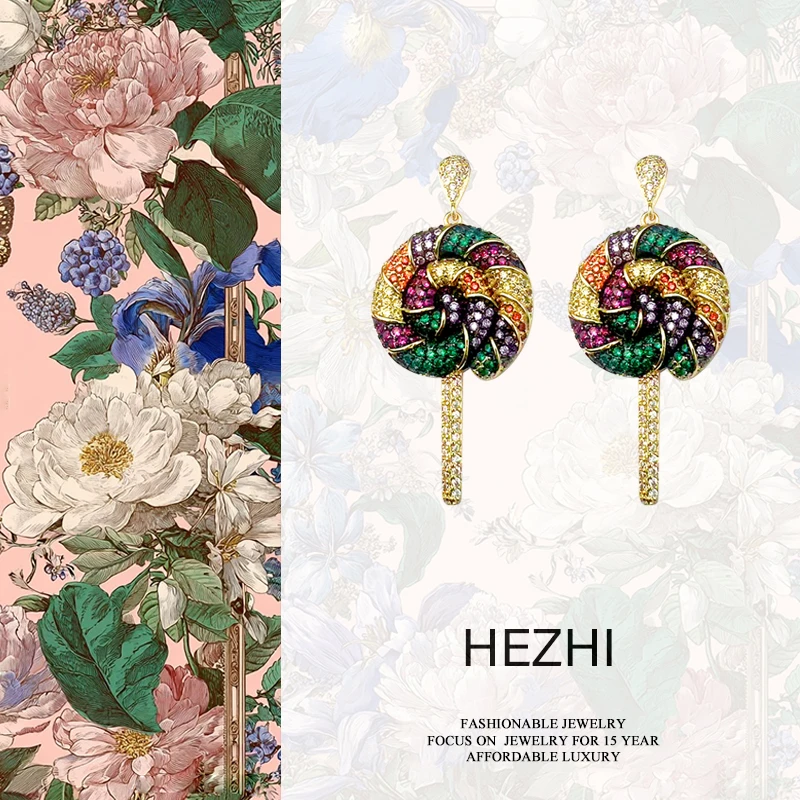 铜合金合成锆石耳饰 8109-【棒棒糖】重工奢华耳环