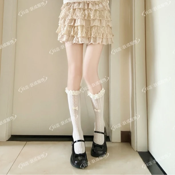 日系可爱洛丽塔蕾丝花边透气夏季小腿长筒袜