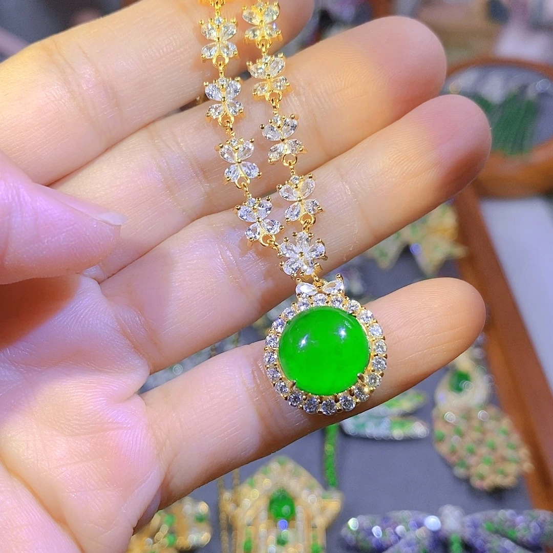 颈饰银S925镶嵌翡翠