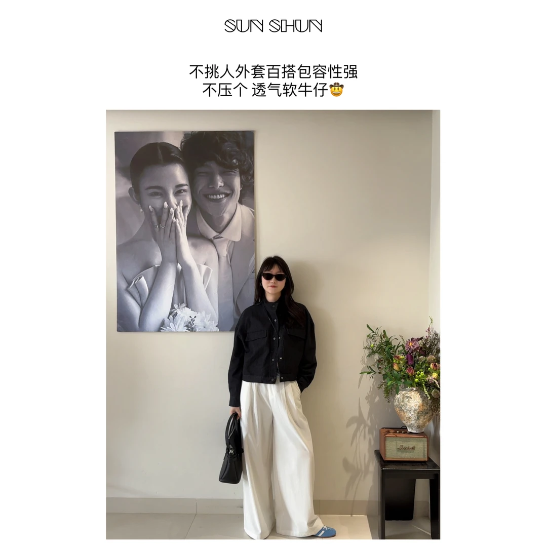 Sanshun－(极简主义)－时尚口袋牛仔短外套设计显高百搭宽松春季