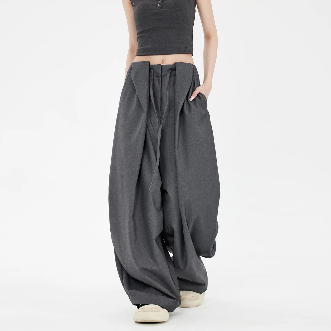 EDX美式灰色西装裤2025年夏季薄款阔腿裤慵懒宽松垂坠感拖地裤