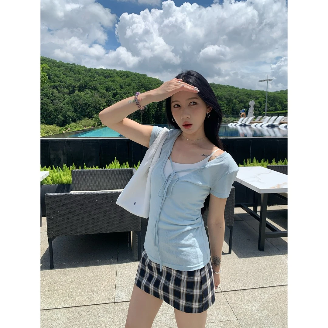 70不是七十【小韩街头】夏季经典显高格纹A摆短款半身裙春秋显瘦