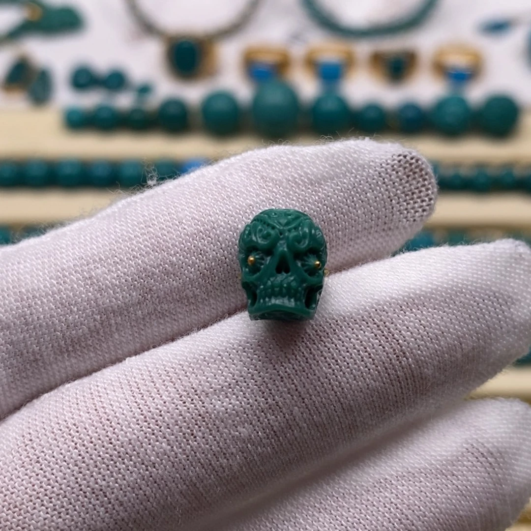 绿松石未镶嵌珠宝奇石骷髅8.7mm