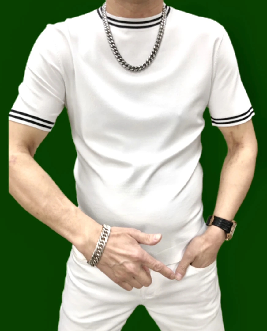 （断码捡漏）夏季高端时尚气质百搭进口伊力特针织圆领短袖T恤（093）