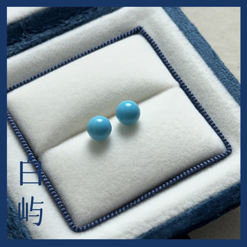 【高瓷高蓝睡美人】E16美国原矿圆绿松石18k金耳钉6-7mm