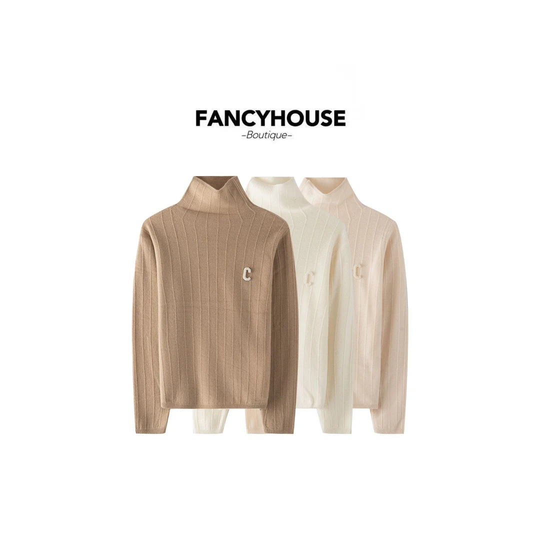 FANCY【月白】秋冬季纯色高领打底针织衫经典百搭F8348