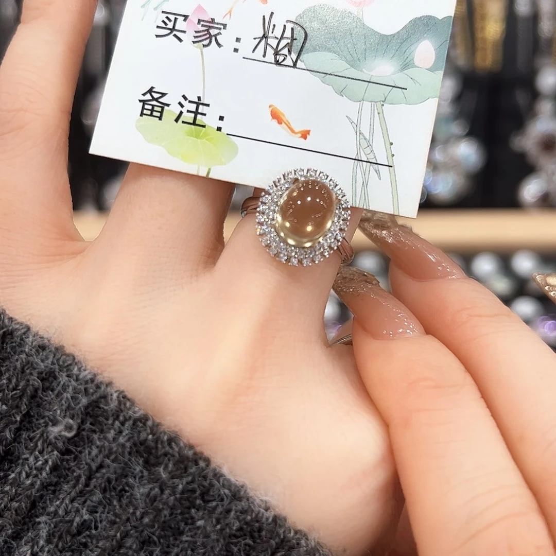黄晶戒指银S925镶嵌戒指