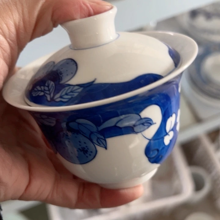 杯电****长手绘两百盖碗一个