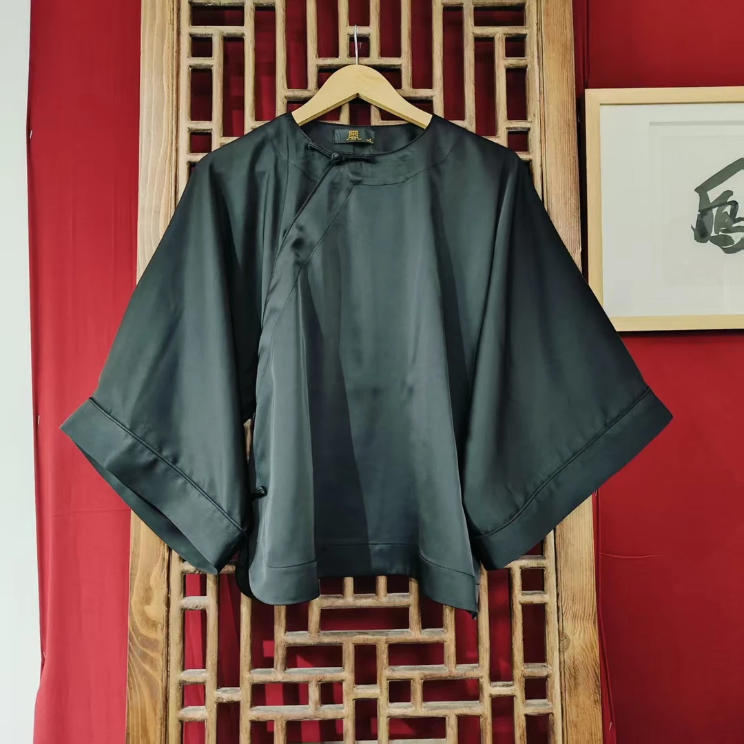 （ SY5225）凤徕兮私人定制黑色光板底斜襟盘扣短上衣