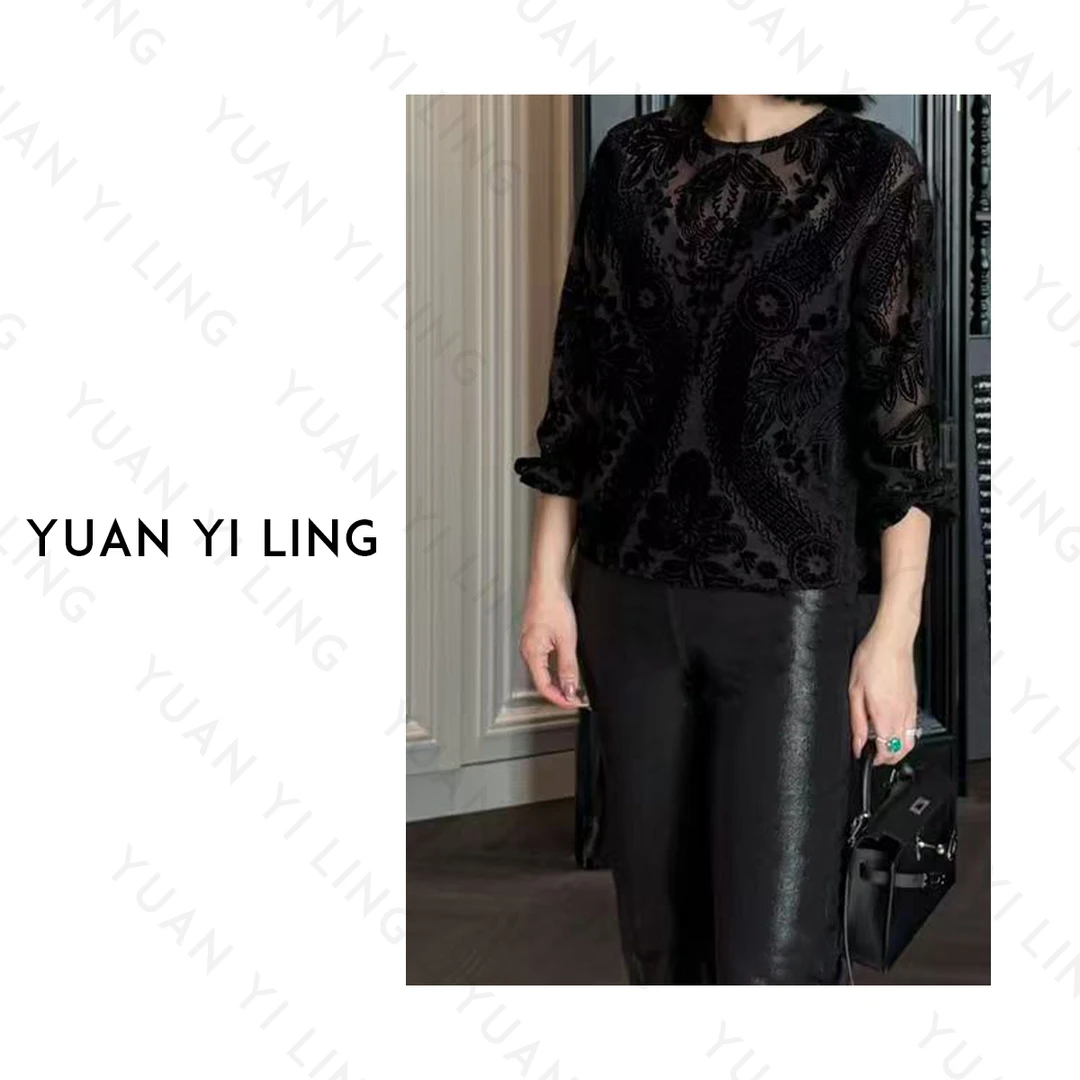 袁艺灵【雕花系列】25夏季上新 民族风优雅时髦刺绣花纹女装长袖T恤
