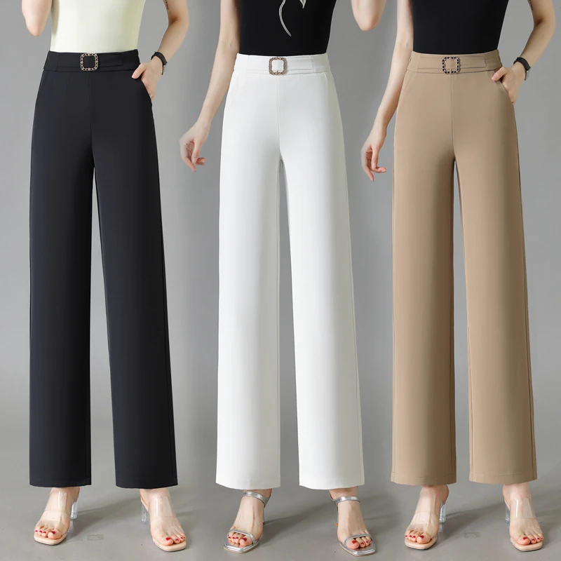 窄版阔腿裤垂坠感女士高腰显瘦夏季薄款宽松松紧腰时尚百搭长裤