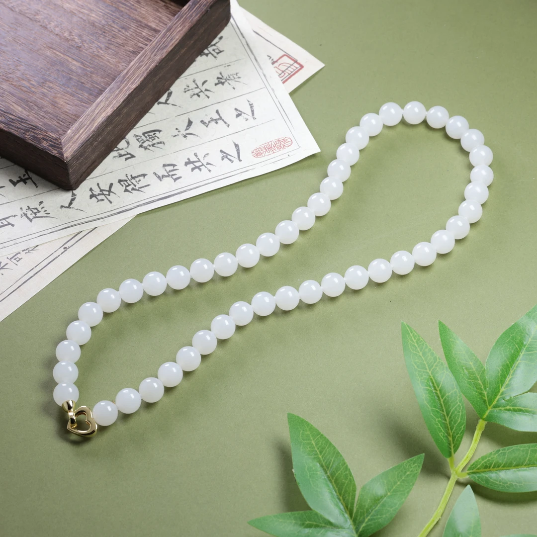新疆爱思尔和田玉项链白玉10mm妈妈链SS1119-02（多样性发一）tt