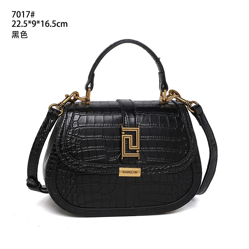 【佐伊甄选】QYX-7017-黑色轻奢女士时尚小众真皮单肩挎包