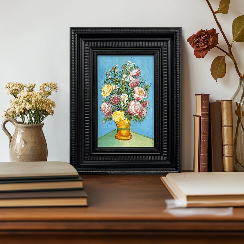 【花语】中古风艺术柜面摆画手绘油画法式餐厅装饰画复古卧室床头画
