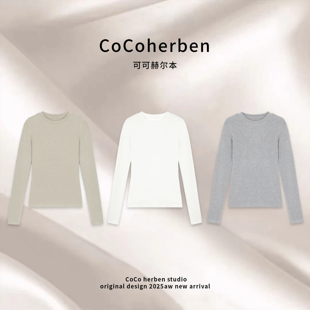CocoHerben长袖宽松型短袖圆领亲肤T恤网红内搭简约时尚HBT0762