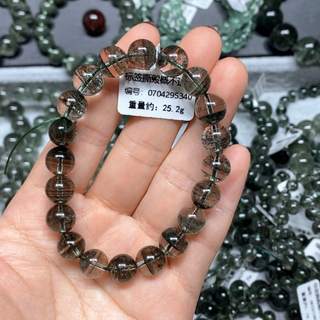 奶***茶水晶手链未镶嵌绿幽灵单圈手链