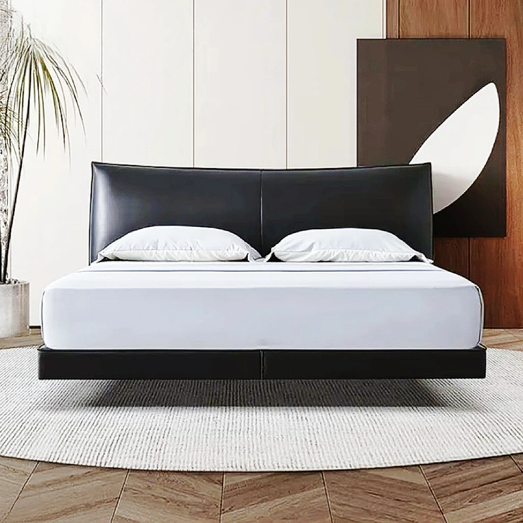 【秒杀】半青头层牛皮简约双人床创意婚床意式皮艺床品质奢华型