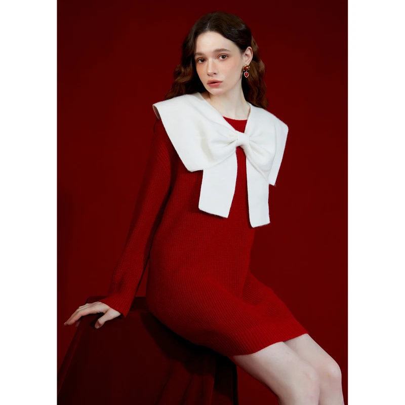 【千颂妮专享】Caroline卡洛琳冬季新款大翻领长袖连衣裙ECRDDC37