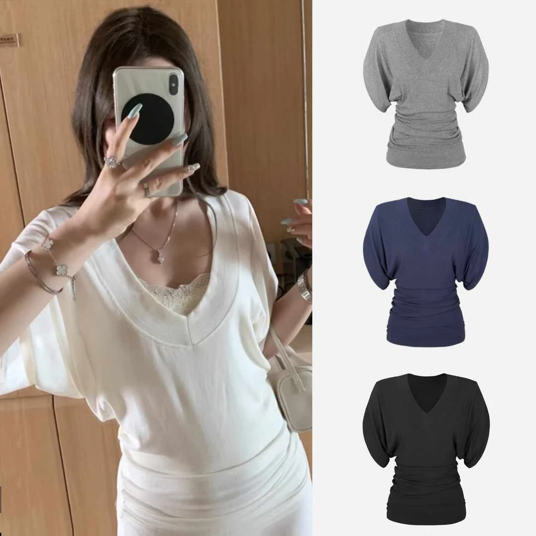 夏季辣妹短袖慵懒风宽松t恤女蝙蝠袖罩衫显瘦百搭款短袖