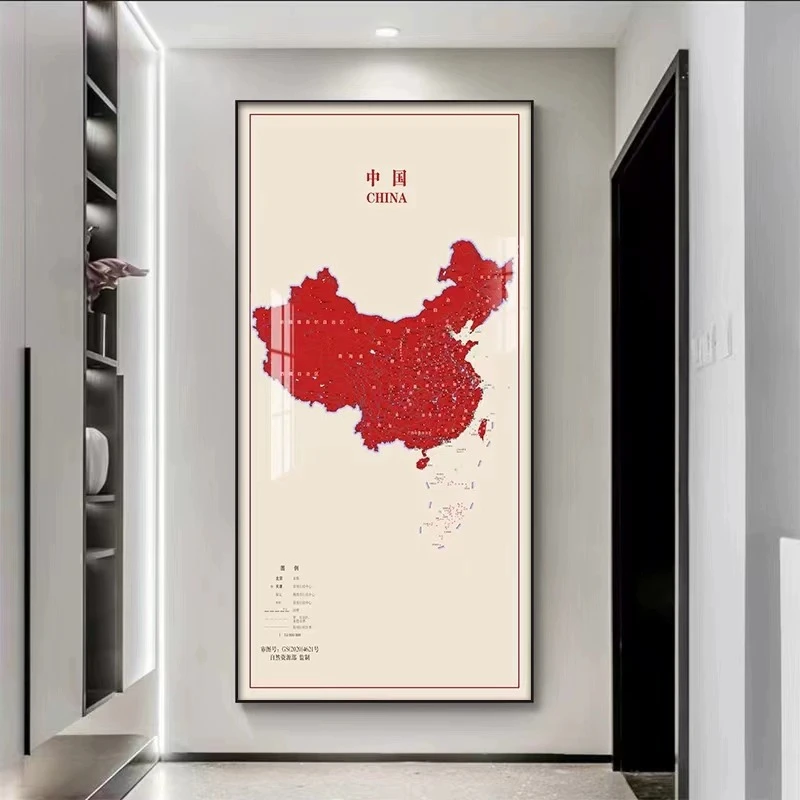 地图玄关挂画中国挂图现代简约走廊高端装饰画书房办公室背景墙画