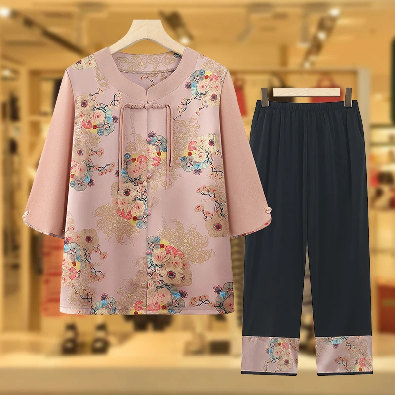 中老年人衬衫女妈妈洋气衬衣奶奶夏装上衣老太太夏季短袖老人衣服