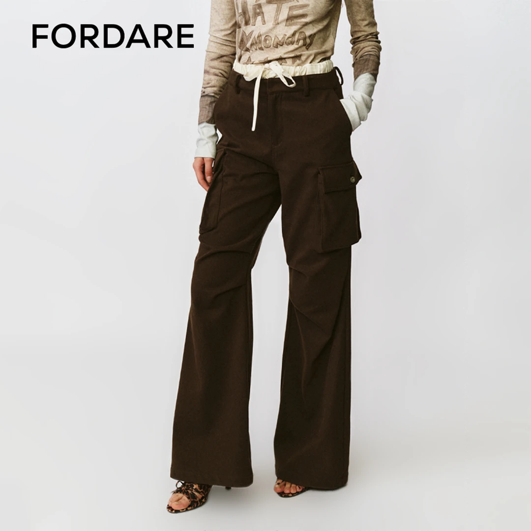 FORDARE/福蝶 25秋冬新品 双层腰头工装喇叭长裤美式复古1544