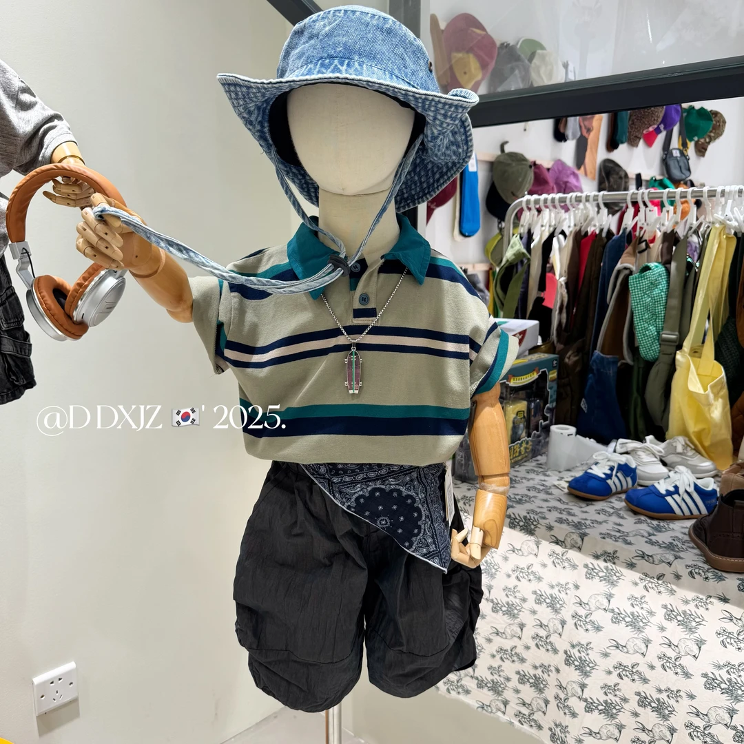 【捡漏】夏季男女童百搭 蓝绿条POLO衫短袖T恤 80139