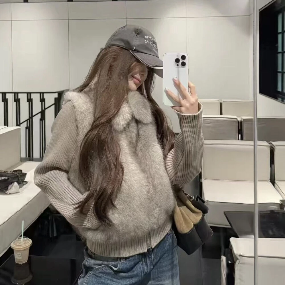 Cute Club 甜美奶呼呼渐层毛毛领短外套冬季新款宽松显瘦百搭上衣