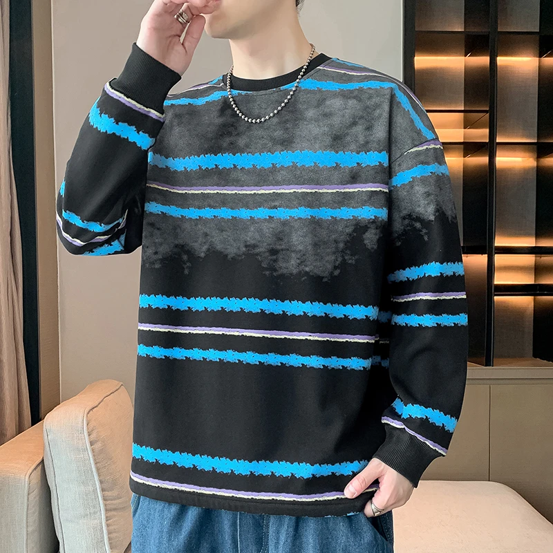 稻草人春秋季新款男士卫衣休闲百搭青年帅气套头圆领印花长袖T恤