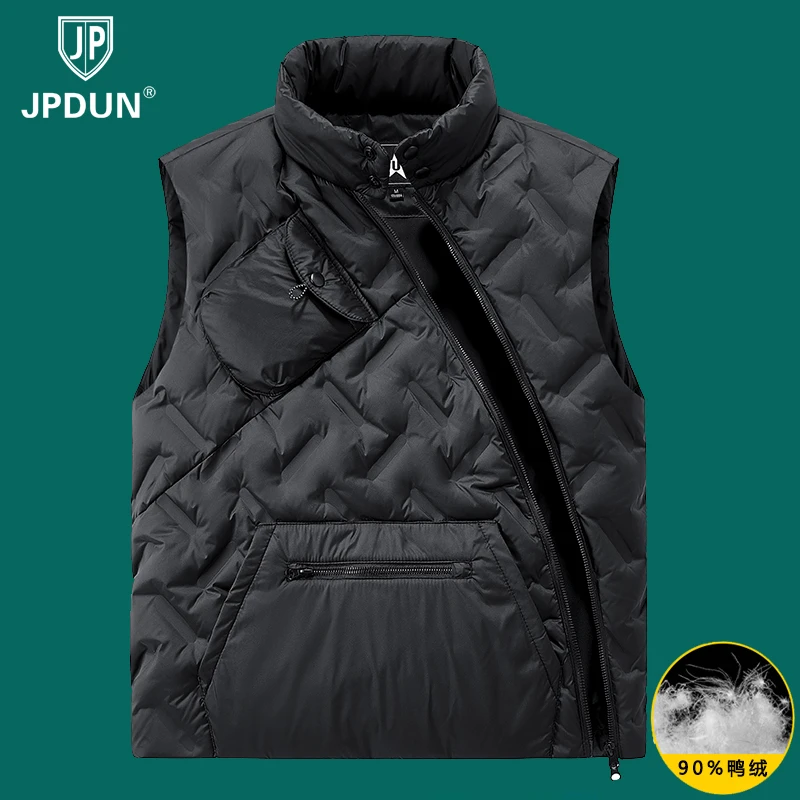 JPDUN秋冬新款男士羽绒马夹轻薄保暖立领时尚短款鸭绒内胆背心潮