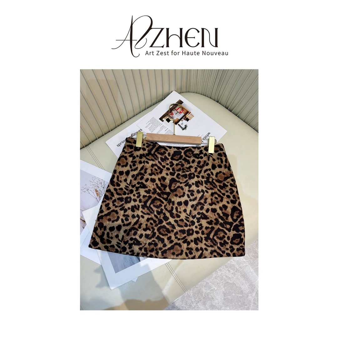 （七夕新款）AZZHEN【美式风豹】显瘦百搭高腰A字半身裙AZ4KSQ26-00