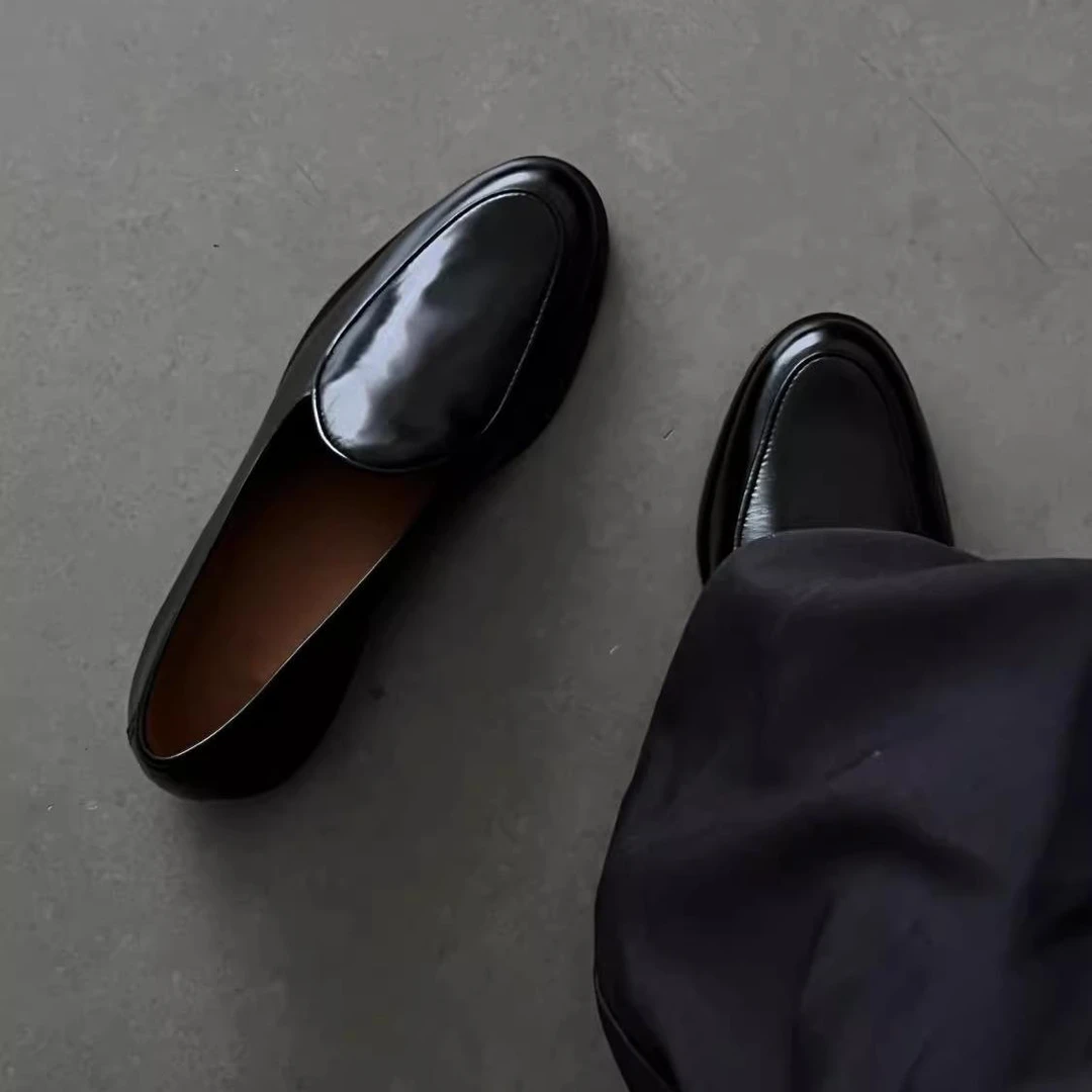 一脚蹬乐福鞋男款厚底增高商务正装黑色复古休闲通勤小众德比皮鞋