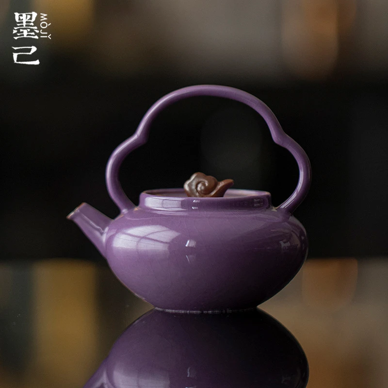 墨己紫气东来紫色仿汝泡茶壶功夫茶具提梁壶家用陶瓷球孔过滤单壶