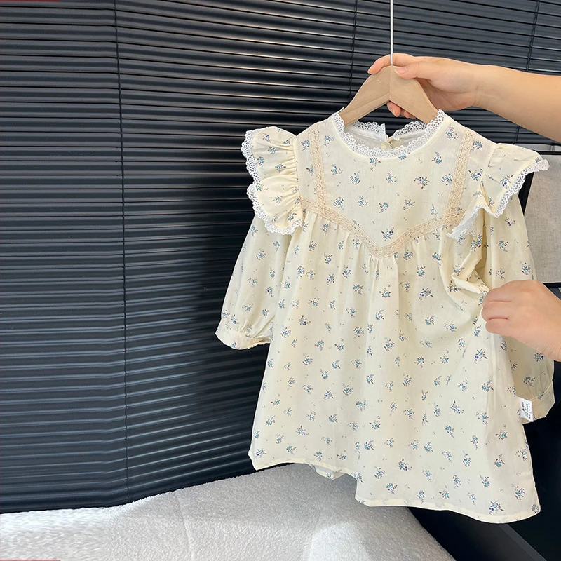 女童夏季淡雅蕾丝花边甜美女童连衣裙碎花公主裙时尚百搭可爱