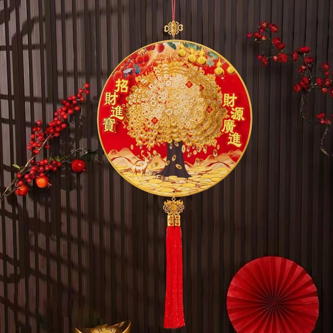蛇年春节发财树景泰蓝金丝花艺五福临门柿柿如意年年有余招财进宝