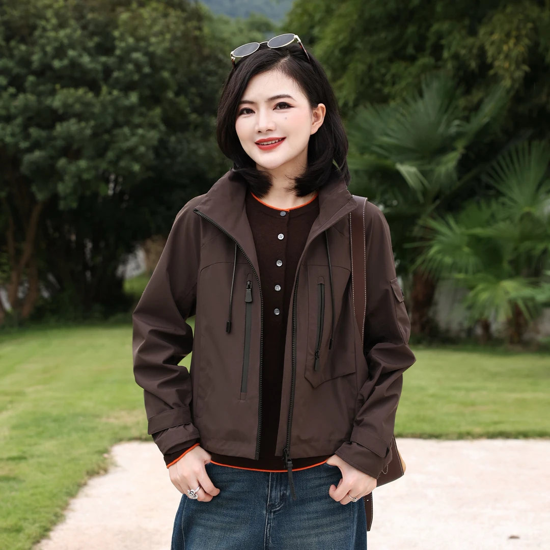 枫竺阿楠anan连帽抽绳大口袋时尚休闲工装外套女秋季户外冲锋衣