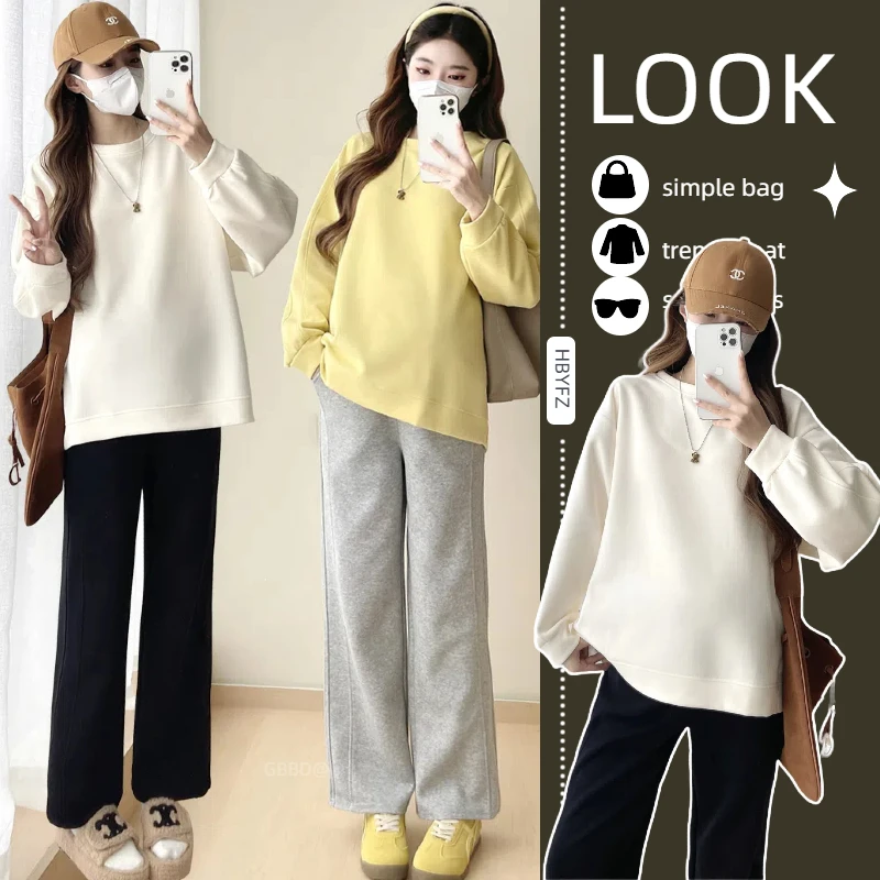 孕妇装2025新款显瘦长袖外穿卫衣韩版春秋圆领宽松百搭上衣时尚款