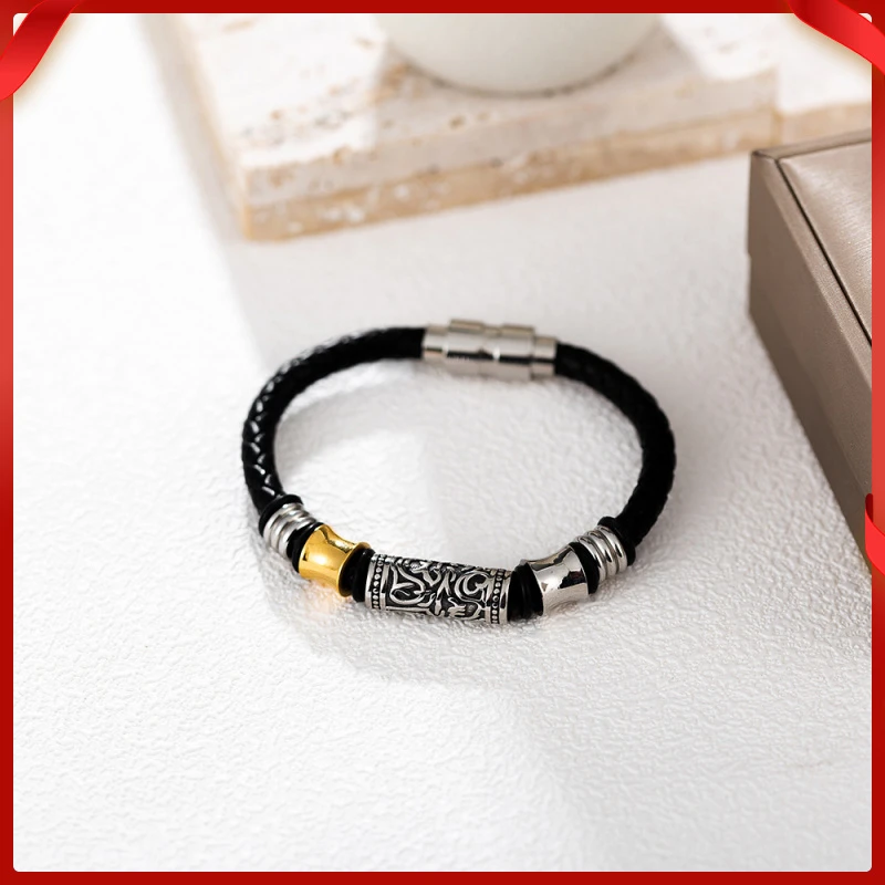 合金手链 时尚热销复古欧美编织皮手镯女士不锈钢电镀银色