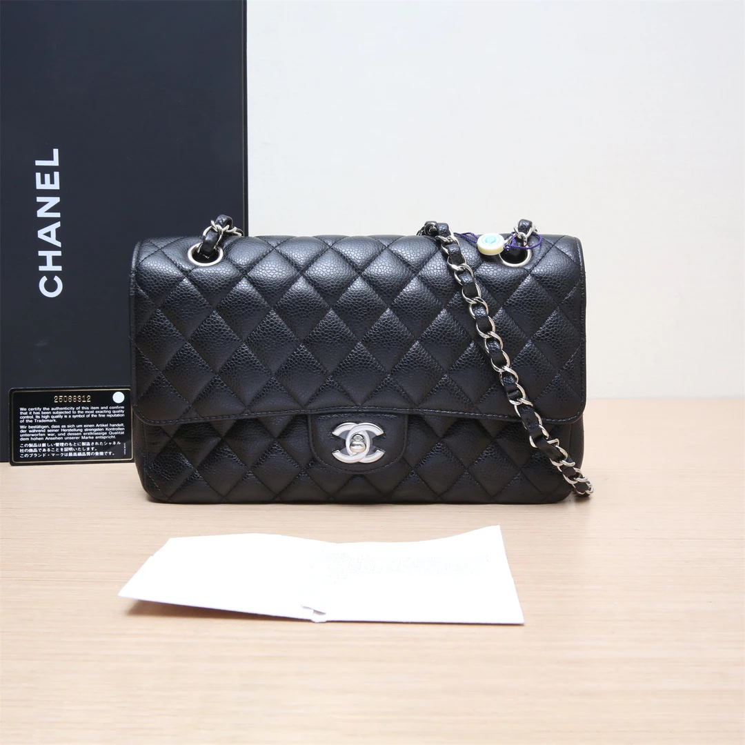 95新 Chanel/香奈儿 【CF双攀】CF 口盖包中号25开 银扣556838