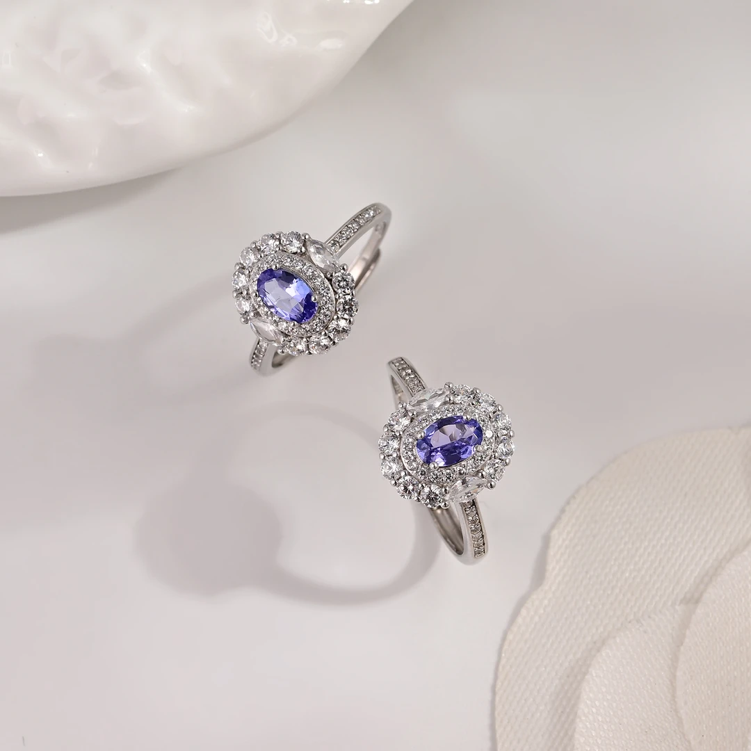 【云上叙】21 V06354-S925银坦桑石戒指—多样性发一件-5x3mm（东哥）