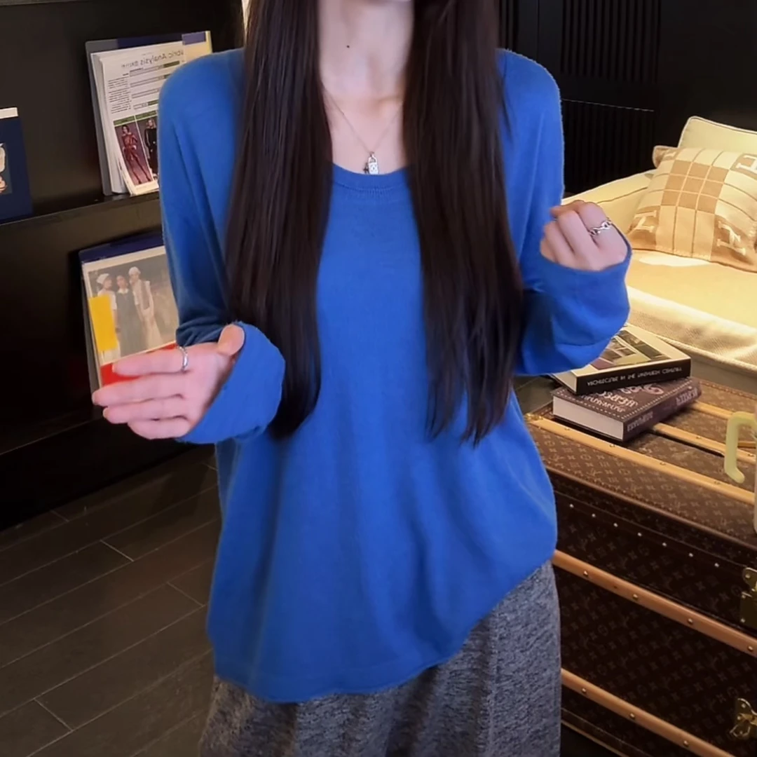 设计感百搭舒适针织长袖T恤女2025早秋时尚薄款气质修身显瘦上衣