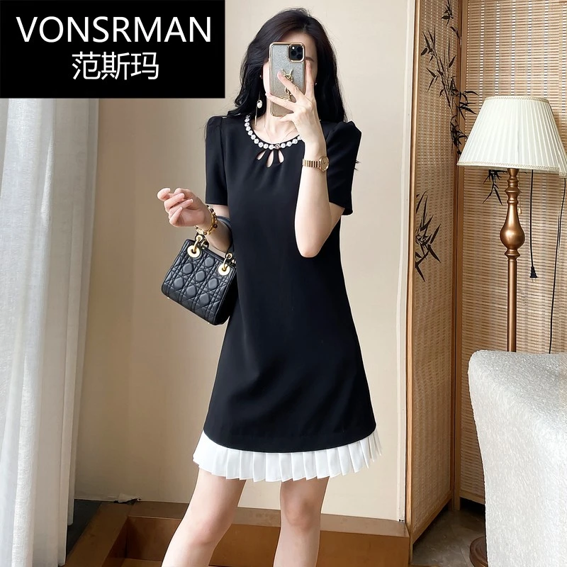 夏装新款黑色短袖连衣裙女高级感通勤职业女装显瘦小黑裙显瘦气质