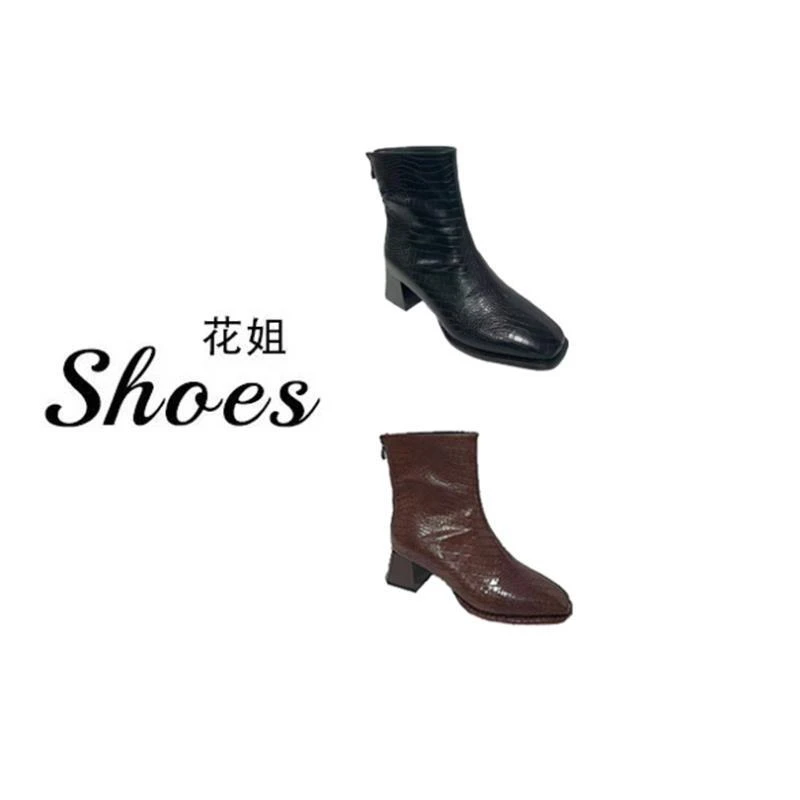 LC935-16修面皮秋冬马丁靴拼接绒面瘦瘦靴女鞋时尚高跟气质