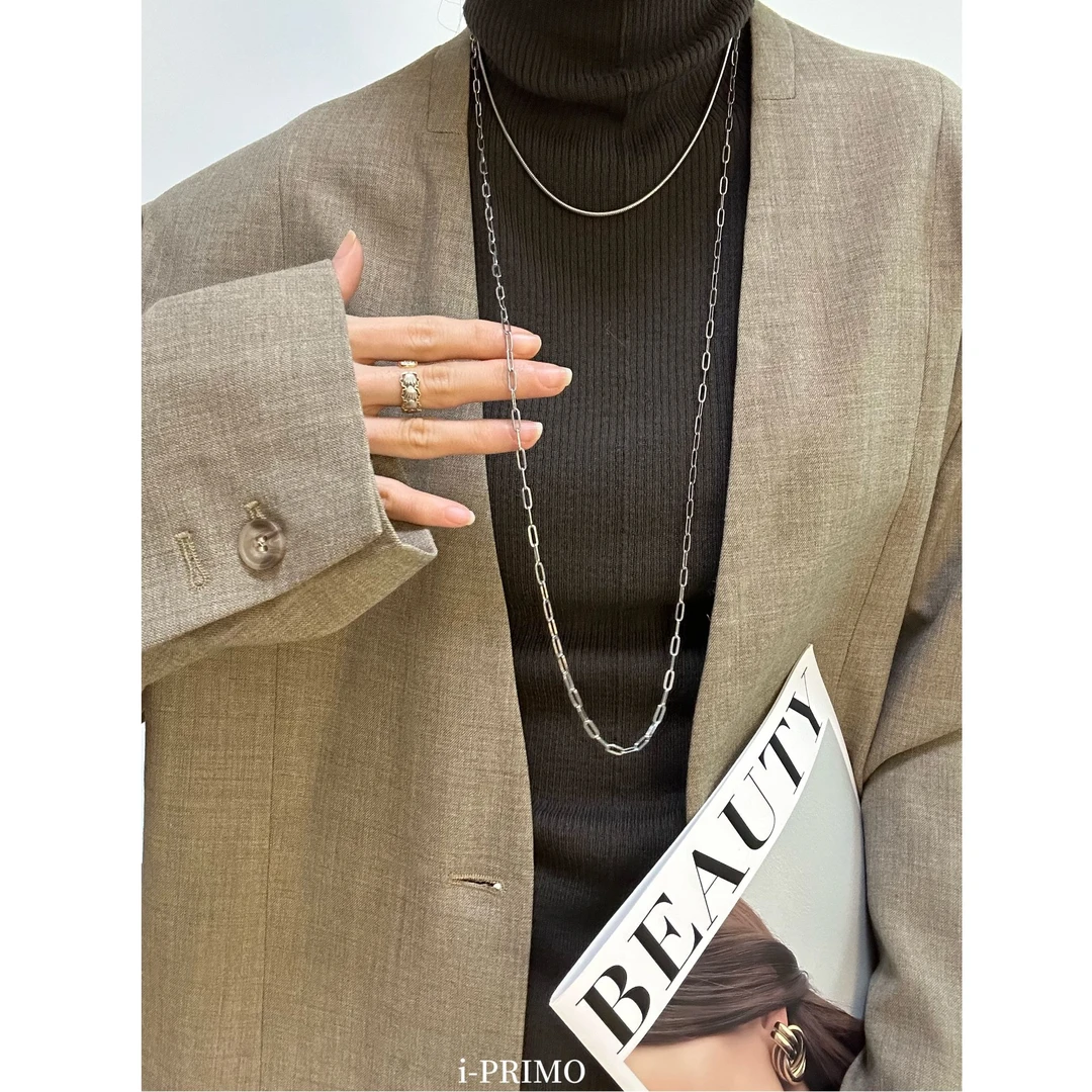 铜合金项链 定制【长回形针】简约百搭一款多戴基础素链长项链