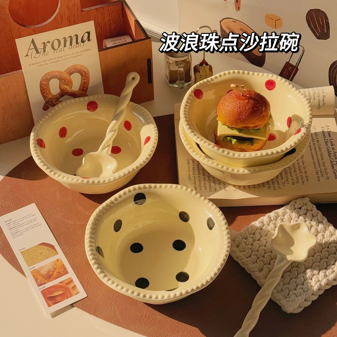 ins奶油风啵啵手捏不规则碗6英寸甜品碗沙拉碗面碗蒸蛋碗加厚陶瓷