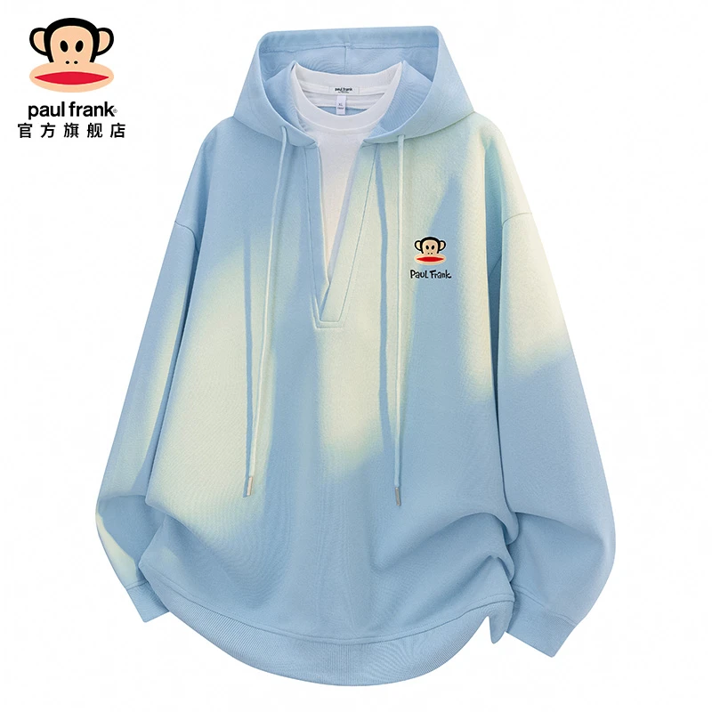 paul frank/大嘴猴假两件连帽卫衣男款2025秋冬潮牌百搭长袖上衣