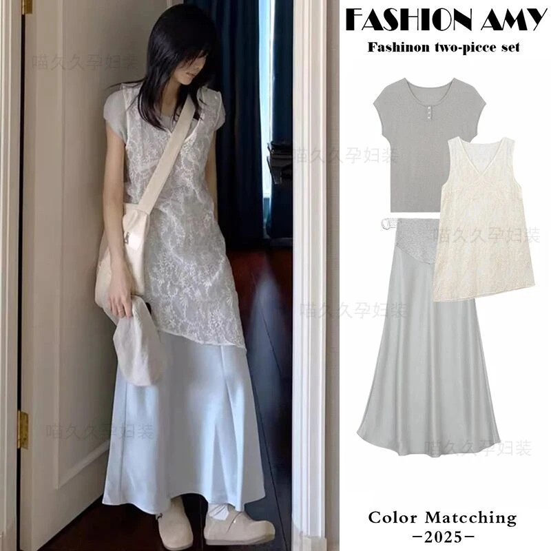 孕妇装2025春夏新款爆款设计感松弛显瘦优雅休闲孕妇背心裙三件套