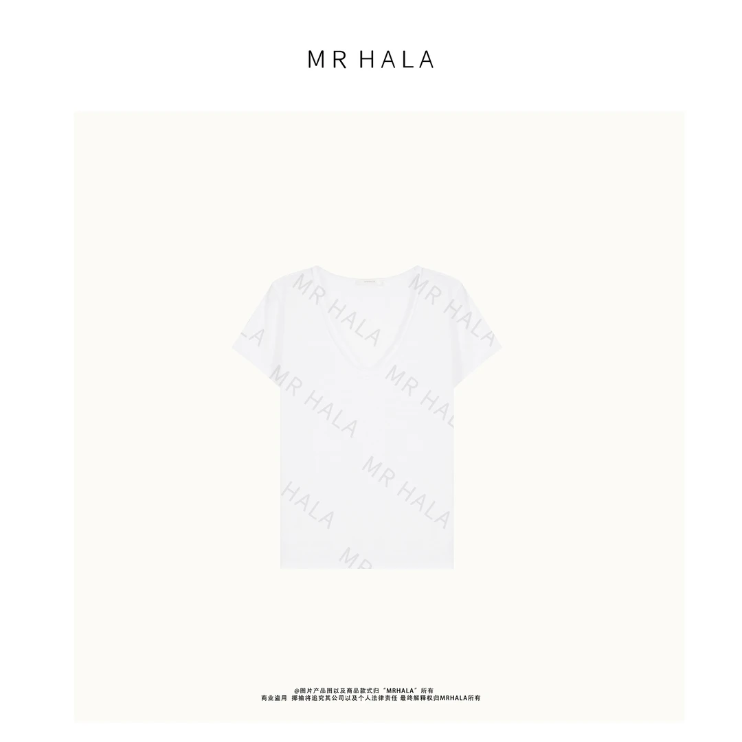 MRHALA 明阳长绒棉磨边鸡心领上衣女 LT41129