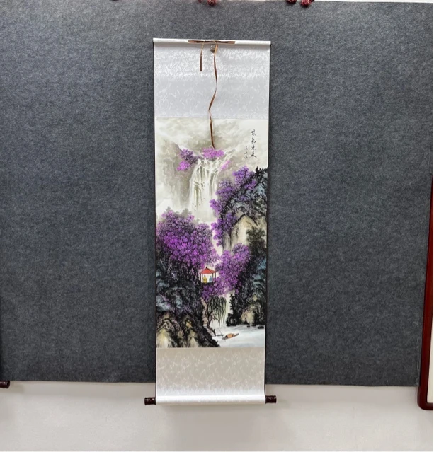 《紫气东来》140/43cm家庭玄关背景墙竖幅中式国画山水画装饰画挂轴