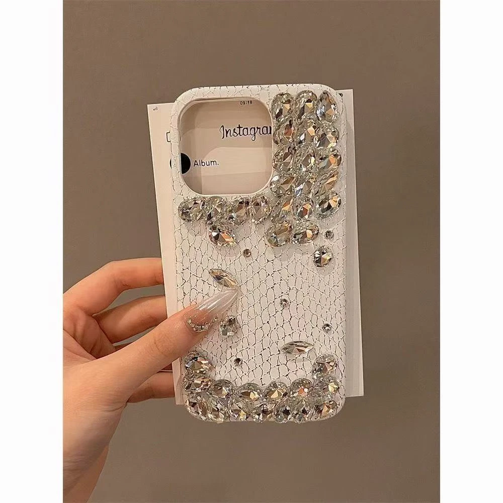 白蛇皮纹银堆钻适用于iPhone16promax新款高级13套14防摔12全包